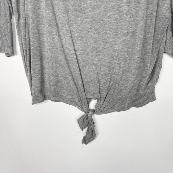 Michael Stars Medium M Heather Gray 3/4 Sleeve Tie Front Tee Scoop Neck Tshirt - Picture 3 of 8